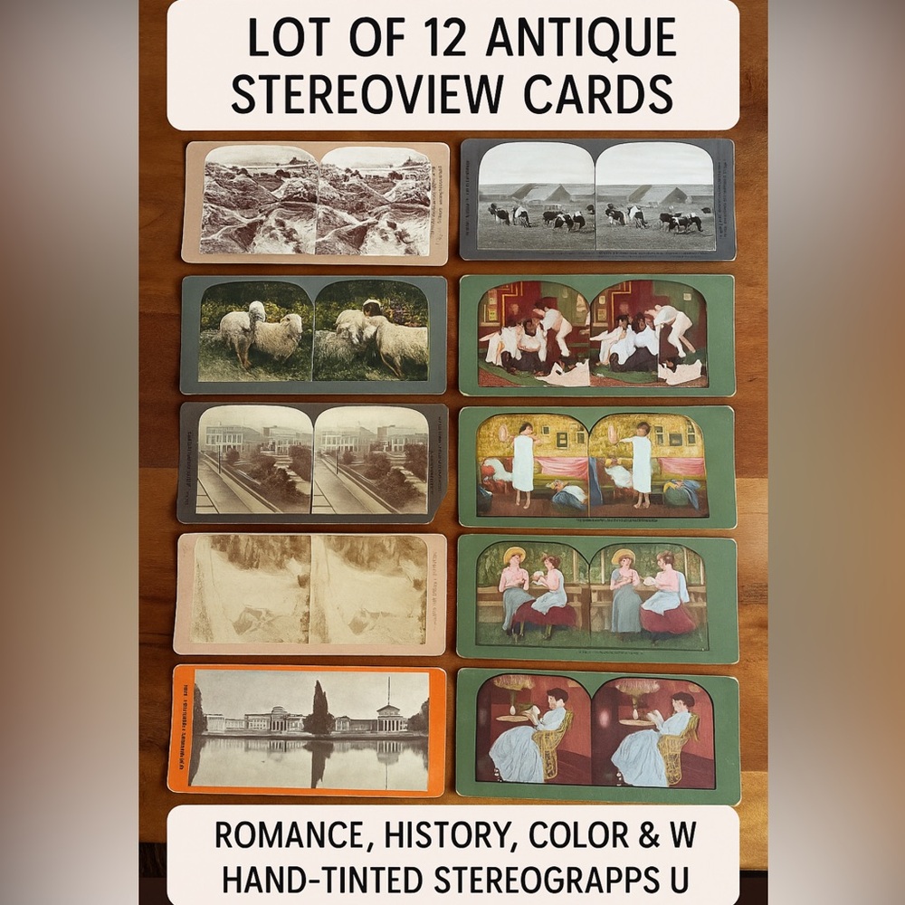 ‼️ Lot of 12 Antique Stereoview Cards 1890s Early 1900s History, T.W. Ingersoll